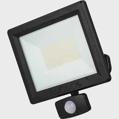 LUCECO ESSENCE OUTDOOR LED FLOODLIGHT WITH BALL JOINT WITH PIR SENSOR BLACK 50W 6000LM