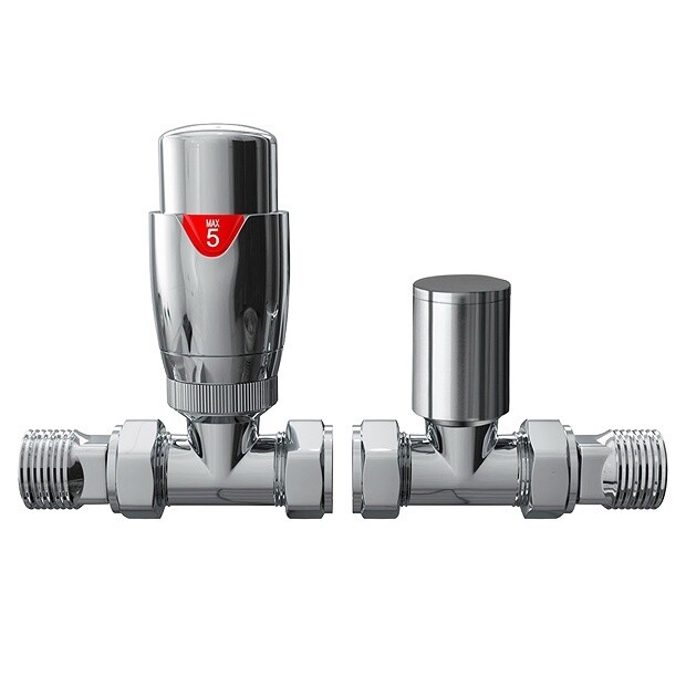 Modern Chrome Straight Thermostatic Radiator Valves - Energy Saving