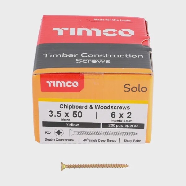 Timco Solo Woodscrews 3.5 X 50MM – Pozi Countersunk – ZYP