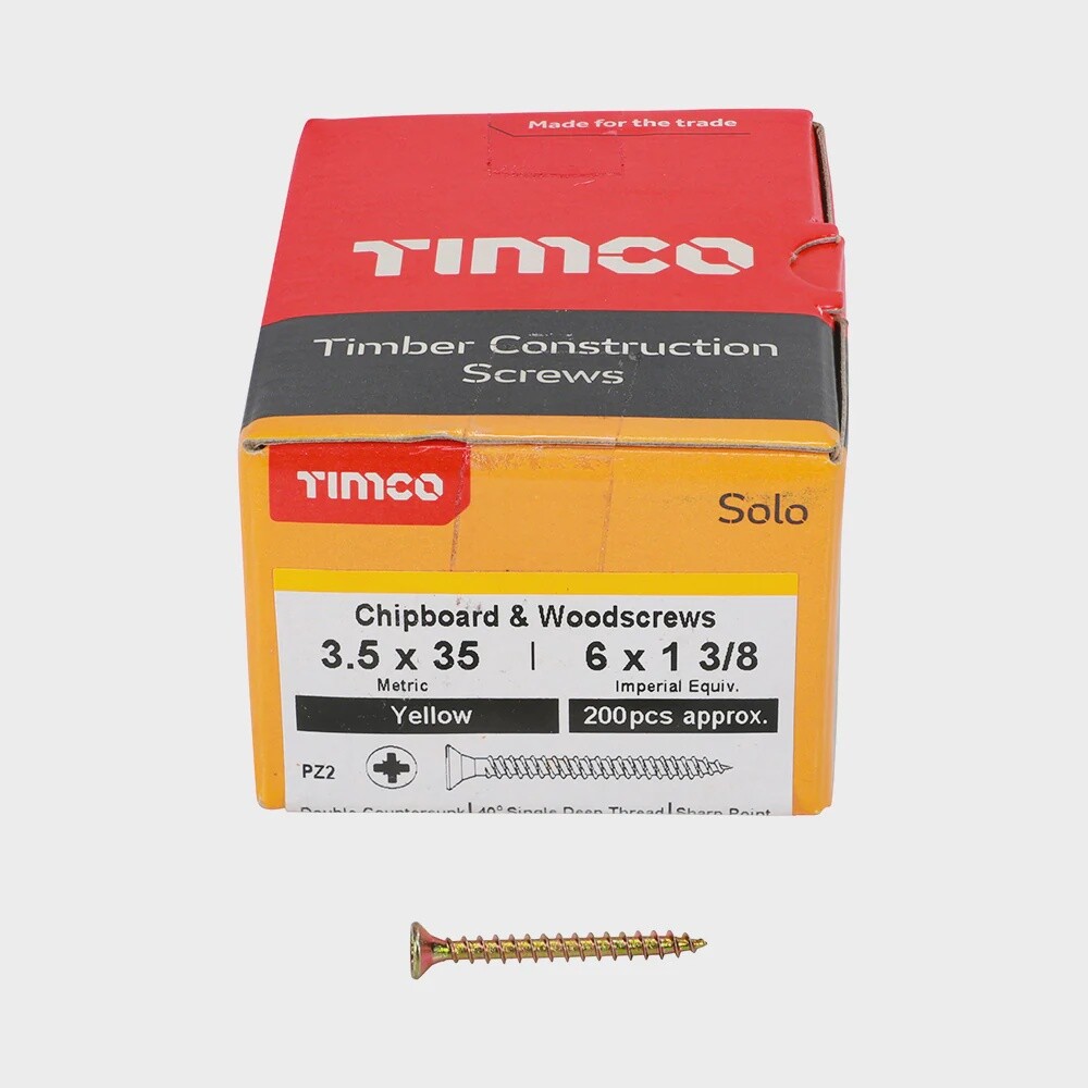 Timco 3.5mm - Woodscrews CSK - Yellow Passivated
