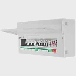 BRITISH GENERAL FORTRESS 22-MODULE 16-WAY POPULATED HIGH INTEGRITY DUAL RCD CONSUMER UNIT