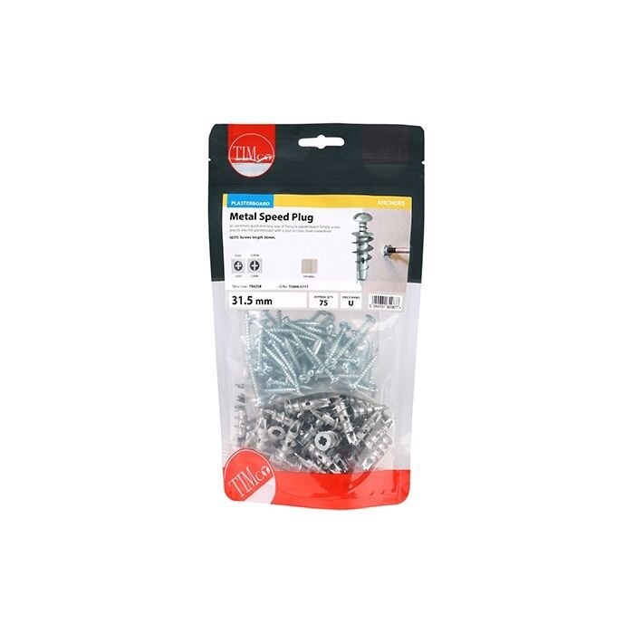 TIMCO Plasterboard Metal Speed Plugs &amp; Screws Silver - 31.5mm (TIMbag of 75)