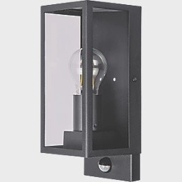 LUCECO OUTDOOR LED DECORATIVE EXTERNAL WALL LANTERN WITH PIR &amp; PHOTOCELL SENSOR SLATE GREY 7W 810LM