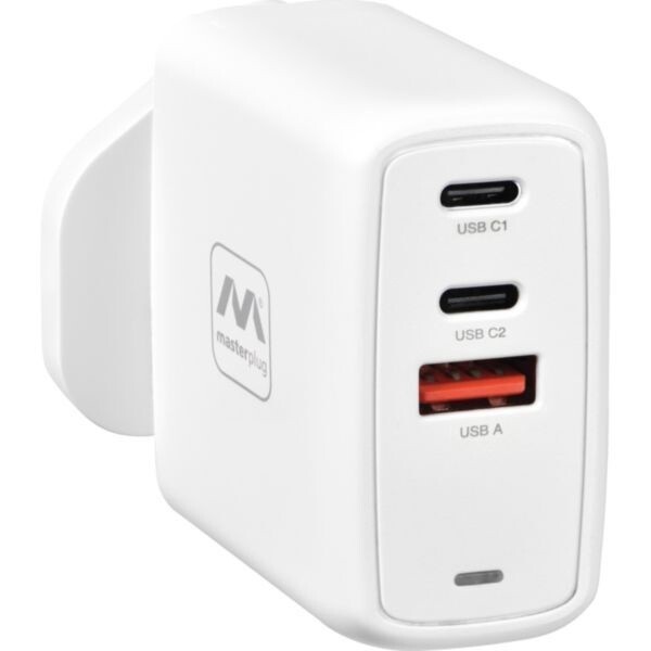 Masterplug USBPLGACC67W/U White 1x USB-A 2x USB-C 67W Charger Plug