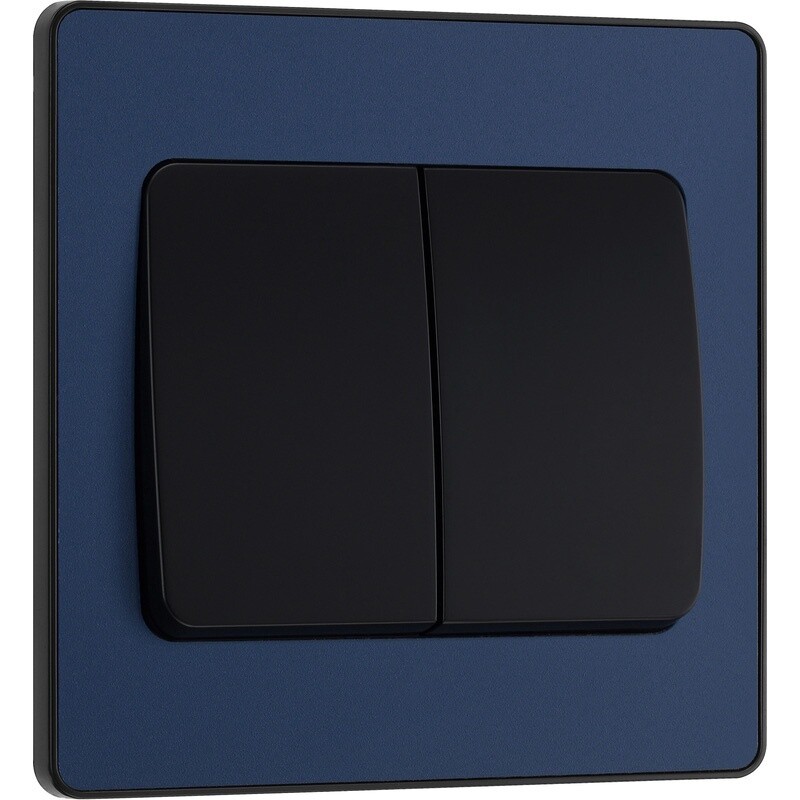 BG Evolve Matt Blue (Black Ins) Double Light Switch, 20A 16Ax, 2 Way, Wide Rocker