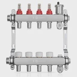 KEYPLUMB UNDERFLOOR 4\ PORT LOWFIT HEATING MANIFOLD BRUSHED STEEL