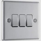 BRITISH GENERAL NEXUS METAL 10AX 3-GANG 2-WAY LIGHT SWITCH BRUSHED STEEL