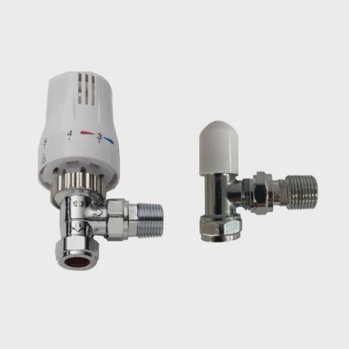 K-Therm TRV &amp; Lockshield Style Angled Radiator Valve Twin Pack