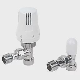 KeyPlumb WHITE ANGLED THERMOSTATIC TRV &amp; LOCKSHIELD 15MM X 1/2&quot;