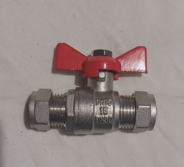 15MM BUTTERFLY HANDLED BALL VALVE FULL BORE VALVE - RED - WRAS APPROVED