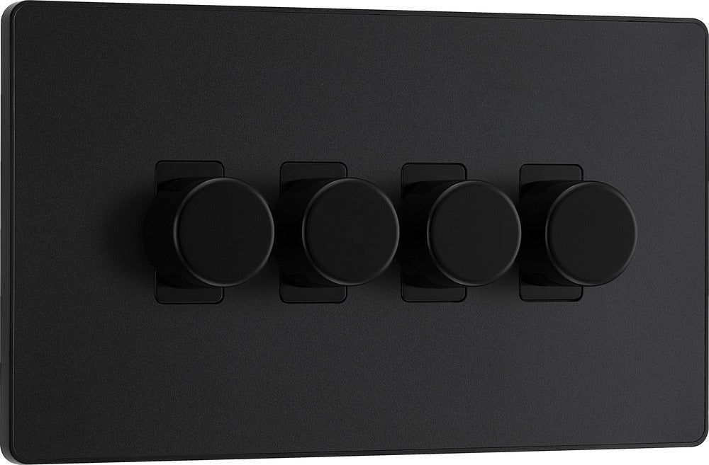 BG Evolve PCDMB84B 2-Way Trailing Edge LED 200W Quadruple Dimmer Switch Push On/Off - Matt Black (Black)