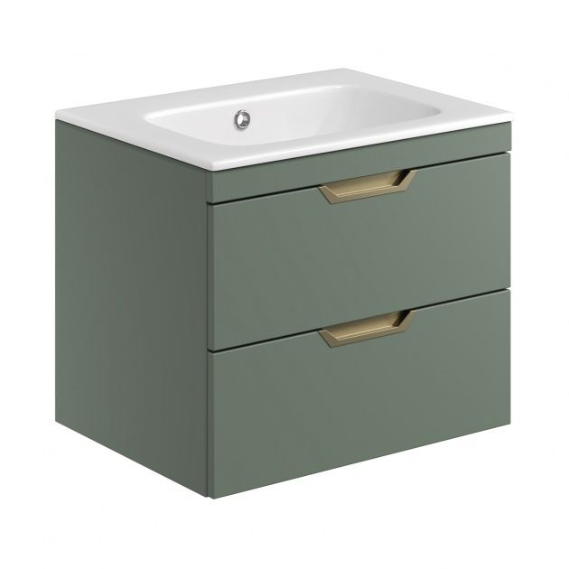 Orbit Aubrey Wall Hung 2-Drawer Vanity Unit with Basin 600mm Wide - Reed Green