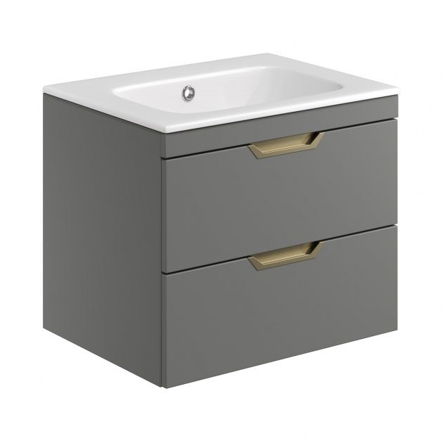 Orbit Aubrey Wall Hung 2-Drawer Vanity Unit with Basin 600mm Wide - Dust Grey