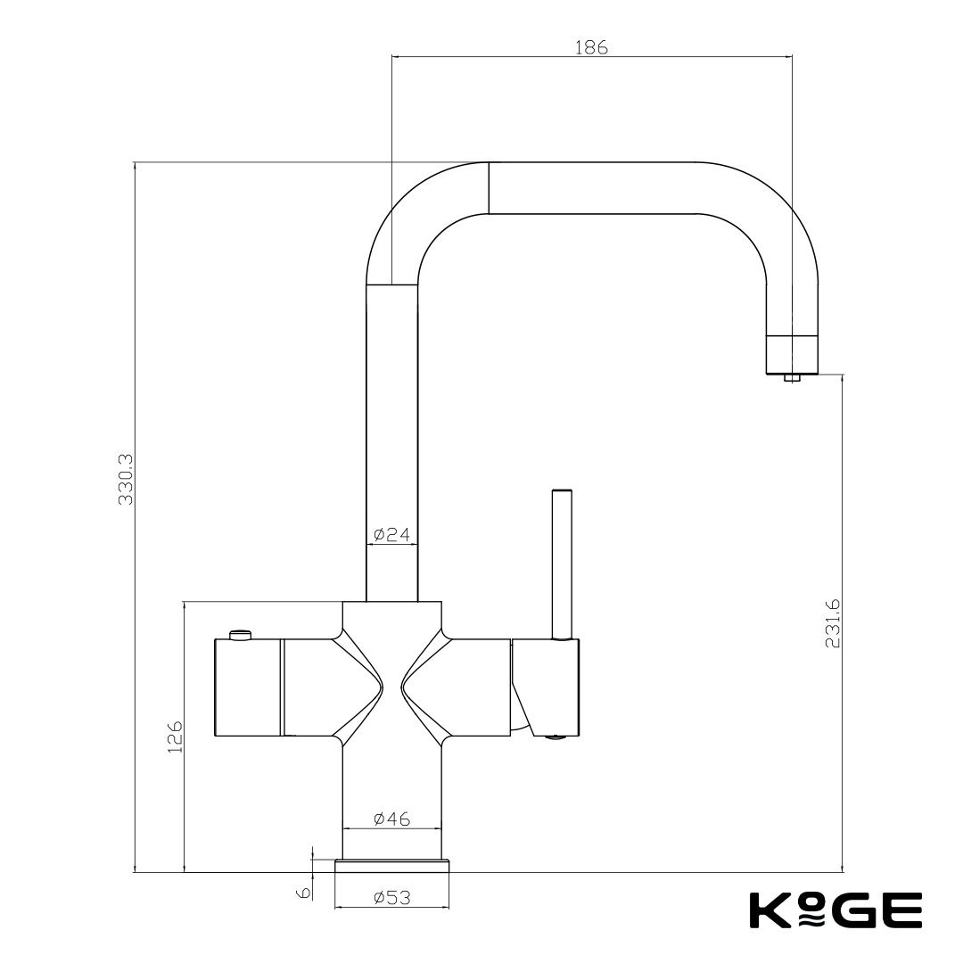 Scudo KoGE 3-in-1 Square Spout Hot Water Tap | Brushed Brass HOT006