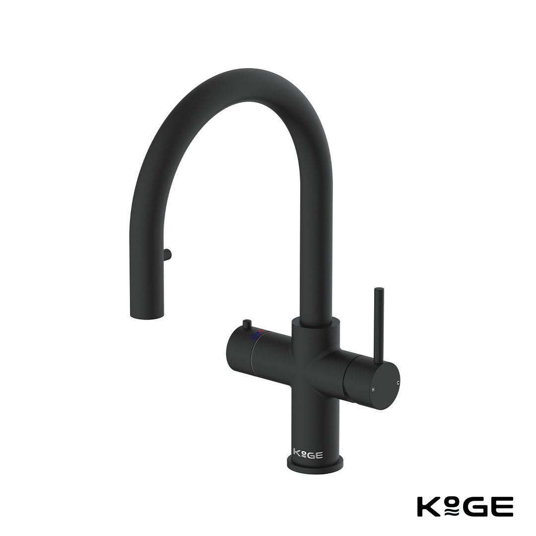 Scudo KoGE 4-in-1 Swan Pull Out Spout Hot Water Tap | Matte Black HOT008