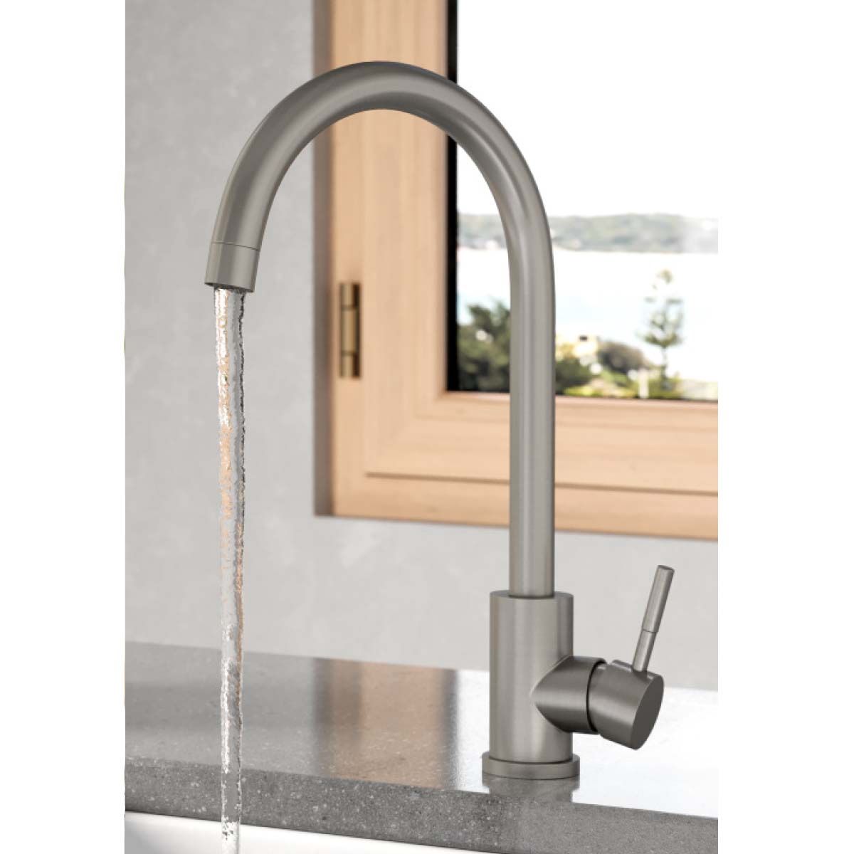 Scudo Manhattan Brushed Stainless Steel Kitchen Mixer Tap KT42