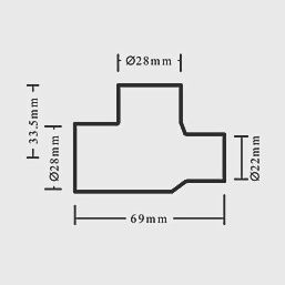 Copper End Feed Reducing Tee 28mm x 22mm x 28mm 42371