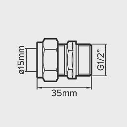 Brass Compression Adapting Male Coupler 15mm x 1/2&quot; 69358