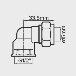 Brass Compression Adapting 90° Female Elbow 15mm x 1/2&quot; 55471