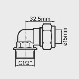 Brass Compression Adapting 90° Male Elbow 15mm x 1/2&quot; 44344