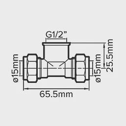 Brass Compression Adapting Tee 15mm x 15mm x 1/2&quot; 94799