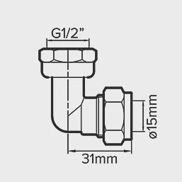 Brass Compression Angled Tap Connector 15mm x 1/2&quot; 28793