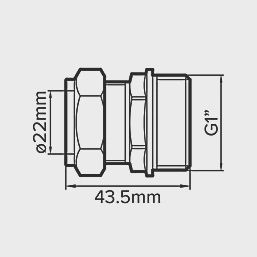 Brass Compression Adapting Male Coupler 22mm x 1&quot; 61955
