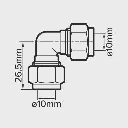 Brass Compression Equal 90° Elbow 10mm 24019