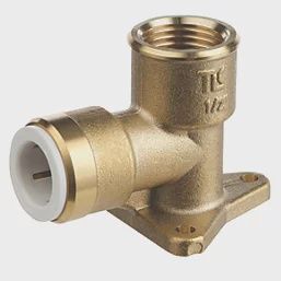 Brass Push-Fit Adapting 90° Wall Plate Elbow 15mm x 1/2&quot; 869KR