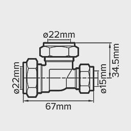 Brass Compression Reducing Tee 22mm x 15mm x 22mm 53369