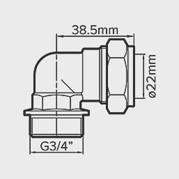 Brass Compression Adapting 90° Male Elbow 22mm x 3/4&quot; 65014