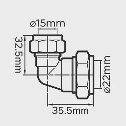 Brass Compression Reducing 90° Elbow 22mm x 15mm 69151