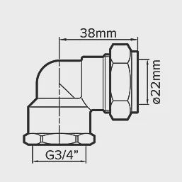 Brass Compression Adapting 90° Female Elbow 22mm x 3/4&quot; 26721