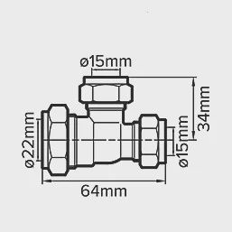 Brass Compression Reducing Tee 22mm x 15mm x 15mm 62394