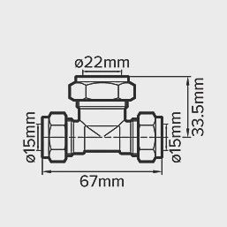 Brass Compression Reducing Tee 15mm x 15mm x 22mm 67013