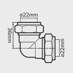 Brass Compression Equal 90° Elbow 22mm 40282