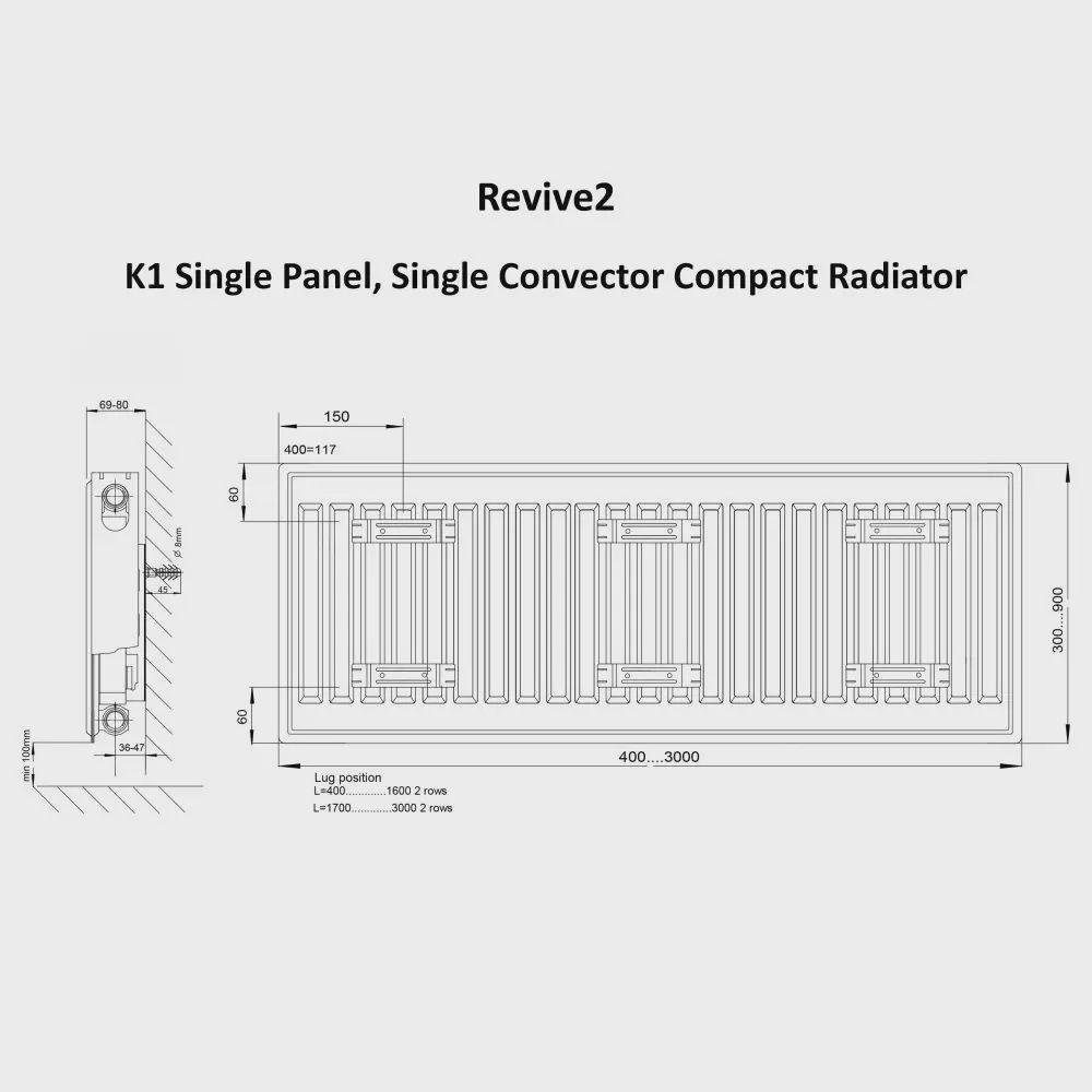 300H X 500L Single Panel, Single Convector K1 Compact Radiator