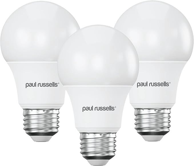 paul russells LED GLS Light Edison Screw ES, 60w Equivalent, 8watt 806LM LED Bulbs, 2700K Warm White Lamp, Classic Frosted A60 Standard E27 Energy Saving Non-Dimmable Large Globe Lightbulb, 3 Pack [En