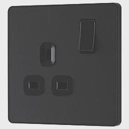 British General Evolve 13A 1-Gang SP Switched Socket Matt Black with Black Inserts