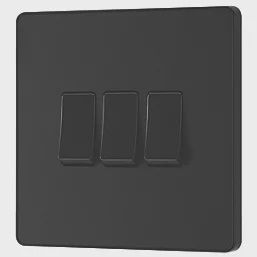 British General Evolve 20 A 16AX 3-Gang 2-Way Light Switch Matt Black with Black Inserts
