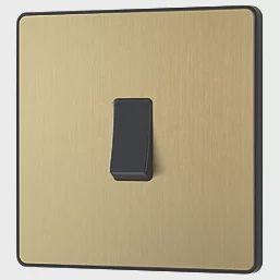 British General Evolve 20A 16AX 1-Gang 2-Way Light Switch Satin Brass with Black Inserts
