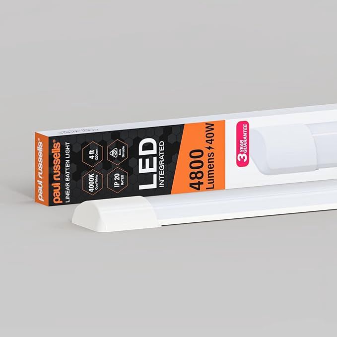 paul russells 1ft LED Batten, Ceiling Fitting Tube Light, 4000K Cool White,10W, 1100 Lumens, Light for Office, Bathroom, Kitchen, Garage, Warehouse Fluorescent Lighting Replacement, 1 Pack