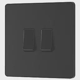 British General Evolve 20 A 16AX 2-Gang 2-Way Light Switch Matt Black with Black Inserts