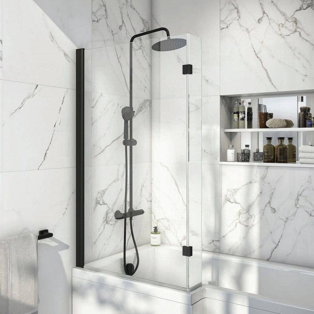 Scudo 1400 x 830mm Black L Shaped Bath Screen