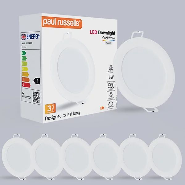 paul russells LED Round Panel Ceiling Lights, 6W 550 Lumens, Spotlights, IP20, 4000K Cool White,