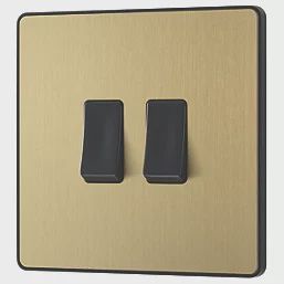 British General Evolve 20 A 16AX 2-Gang 2-Way Light Switch Satin Brass with Black Inserts