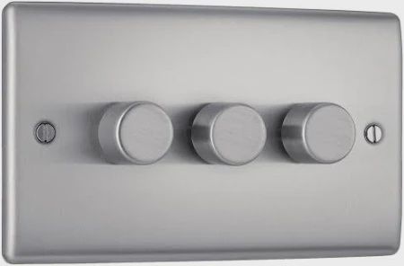 BG Nexus 3 Gang 2 Way Push Dimmer Switch