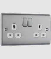 BG Nexus 13 Amp 2 Gang Double DP Switched Socket Brushed Steel - White Insert
