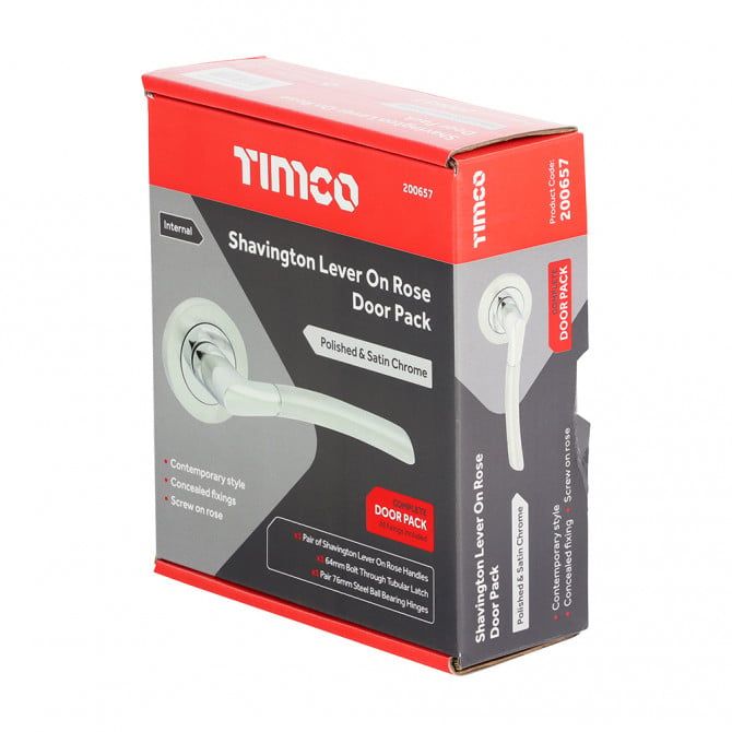 Timco Shavington Lever On Rose Door Pack - Polished Chrome &amp; Satin Chrome Box