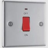 BG Brushed Steel 45A Double Pole Switch 45A 1 Gang + Neon